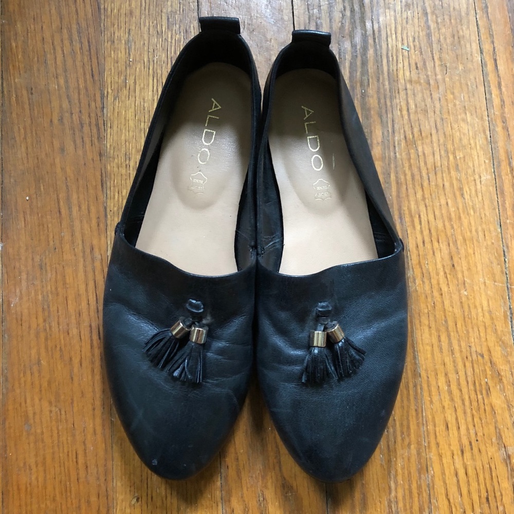 ALDO Black Leather Tassel Loafers / Slip-Ons